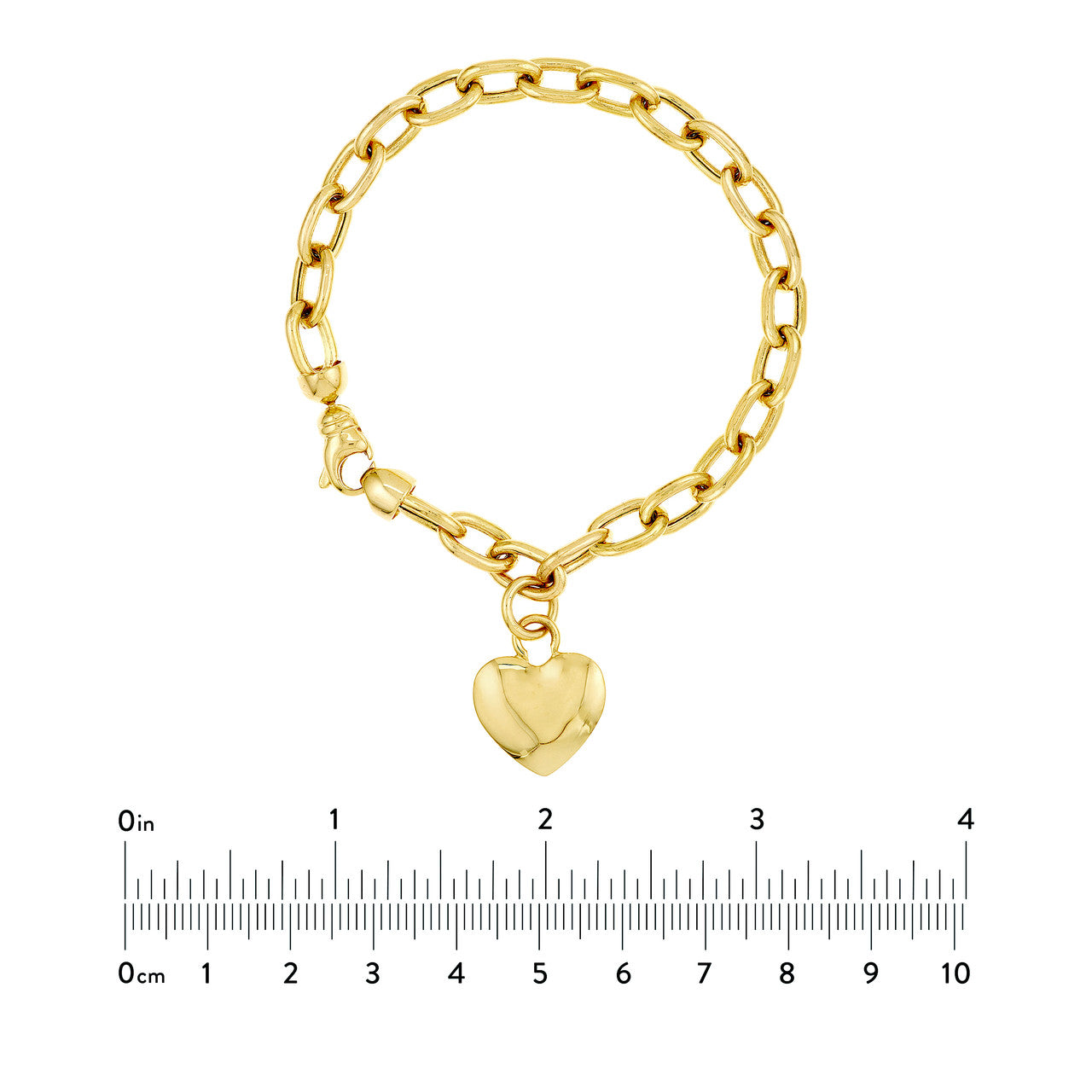 14k Gold Big Heart Charm Oval Link Bracelet