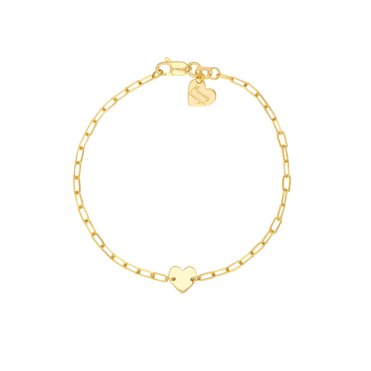 14k Gold Kids Paper Clip Chain Bracelet With Heart