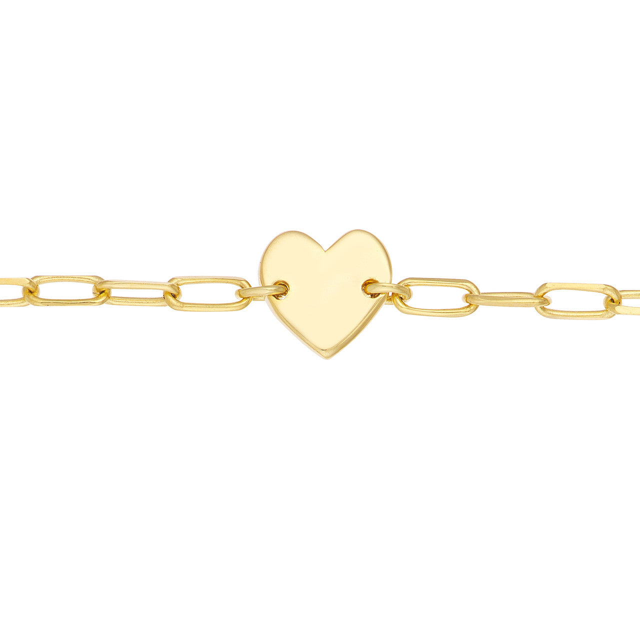 14k Gold Kids Paper Clip Chain Bracelet With Heart