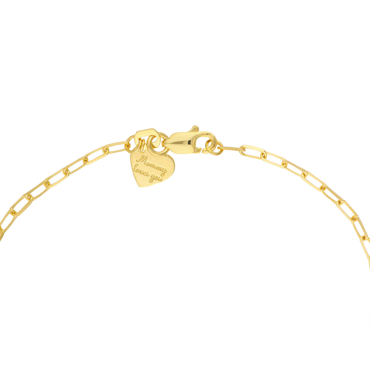 14k Gold Kids Paper Clip Chain Bracelet With Heart