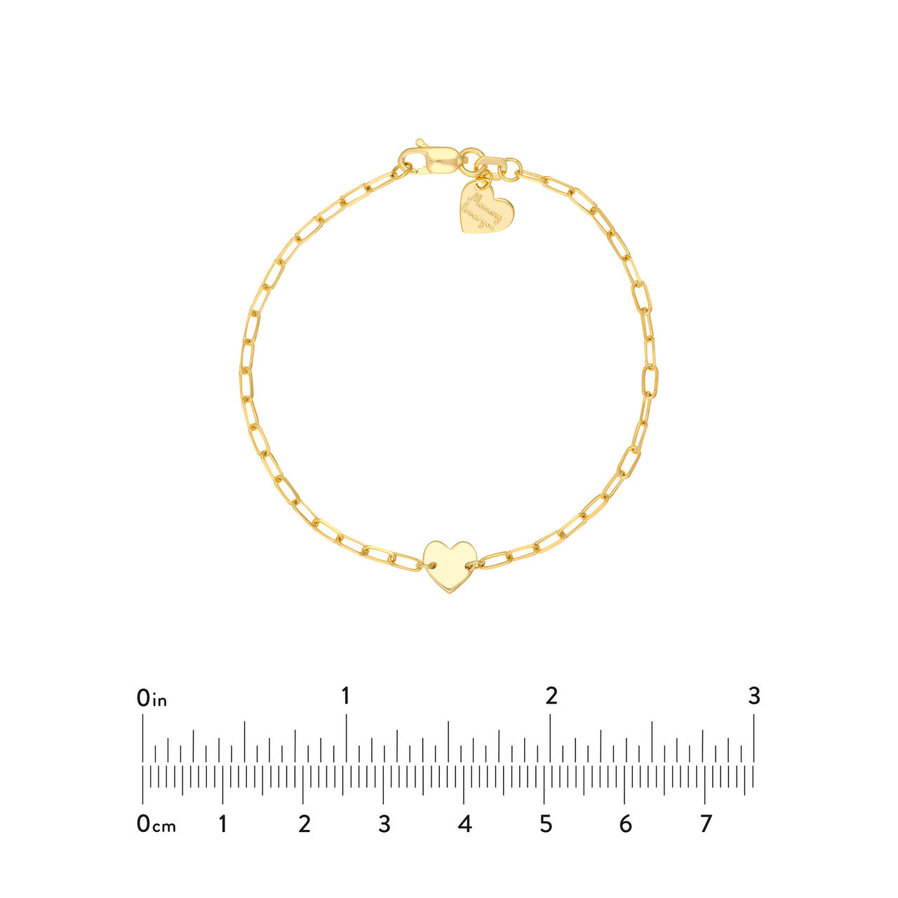 14k Gold Kids Paper Clip Chain Bracelet With Heart