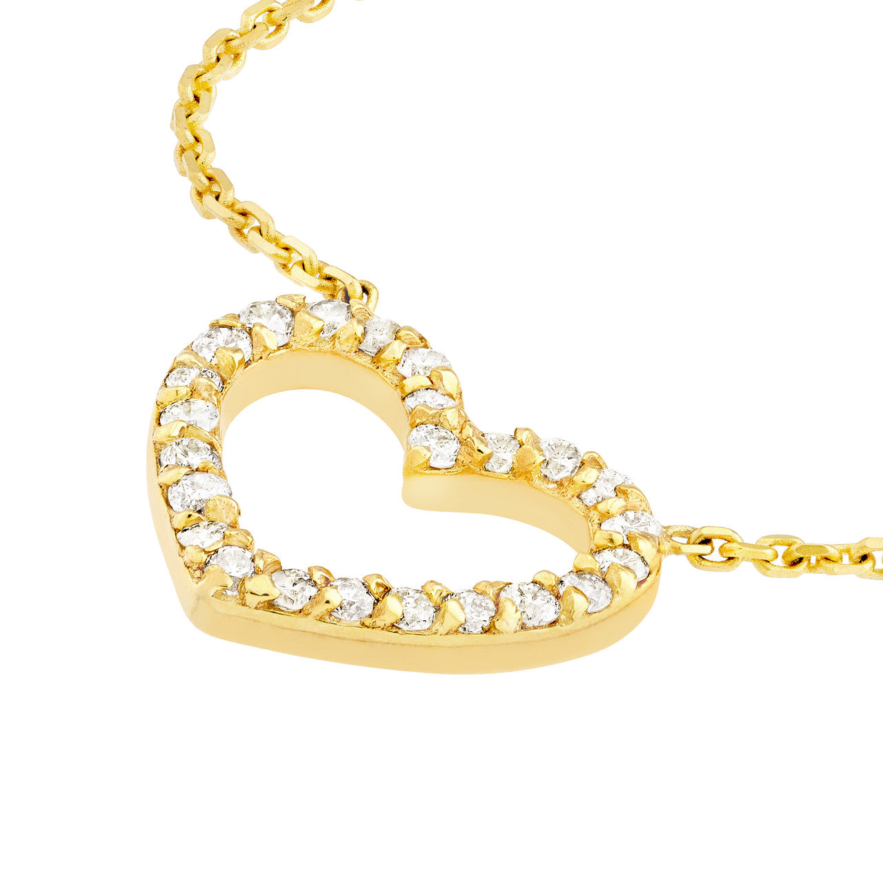 14k Gold Diamond Open Heart Necklace