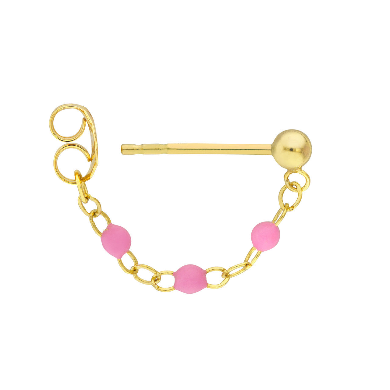 14ky Bubblegum Pink Enamel Piatto Bead Earrings
