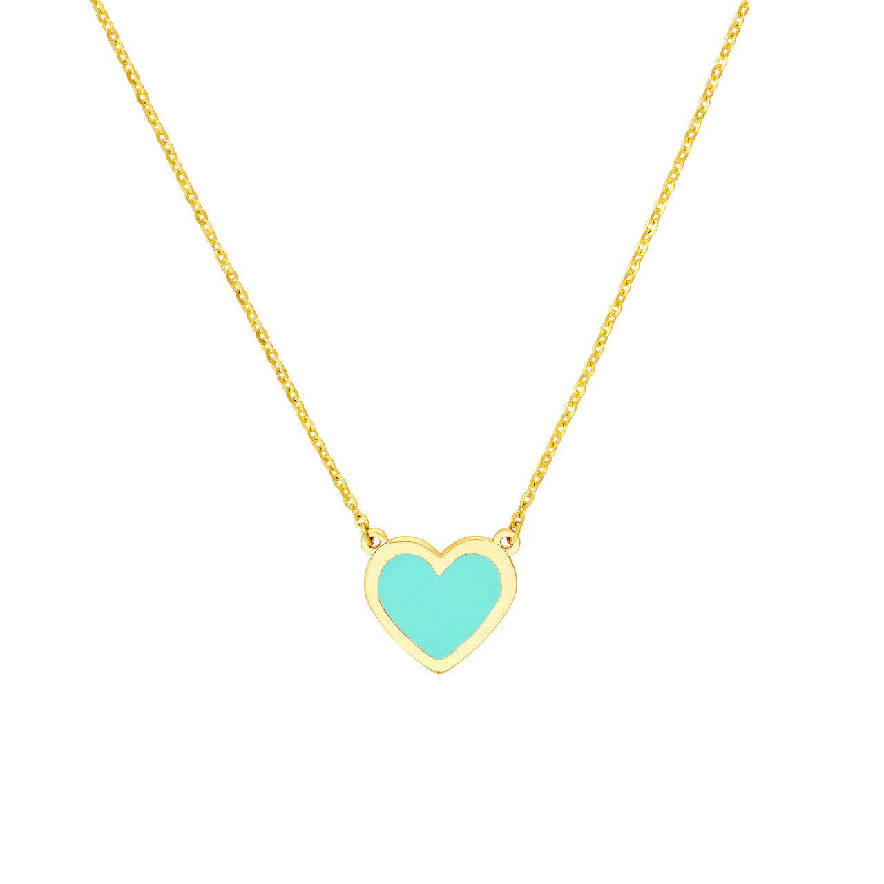 14k Gold Turquoise Enamel Heart Necklace