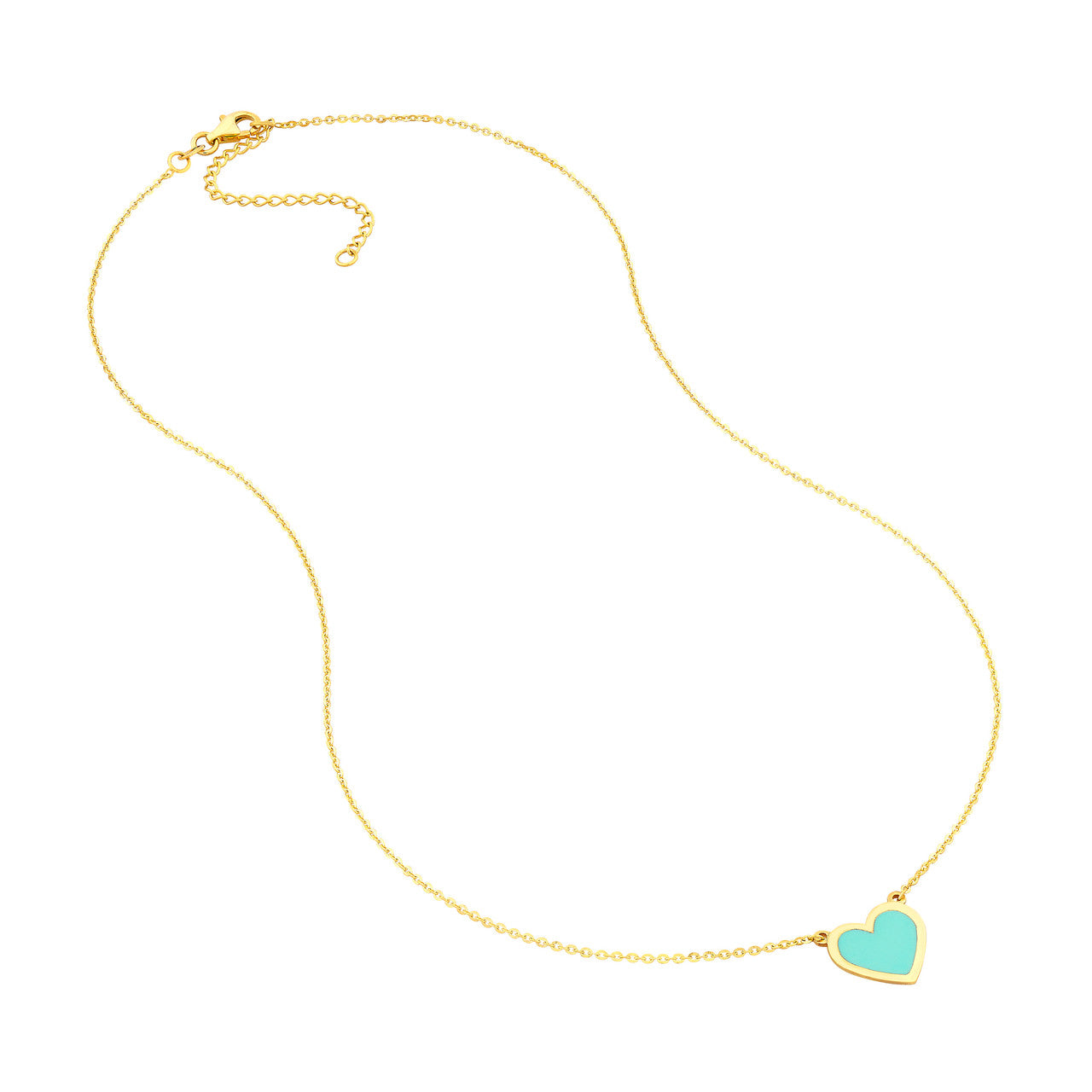 14k Gold Turquoise Enamel Heart Necklace