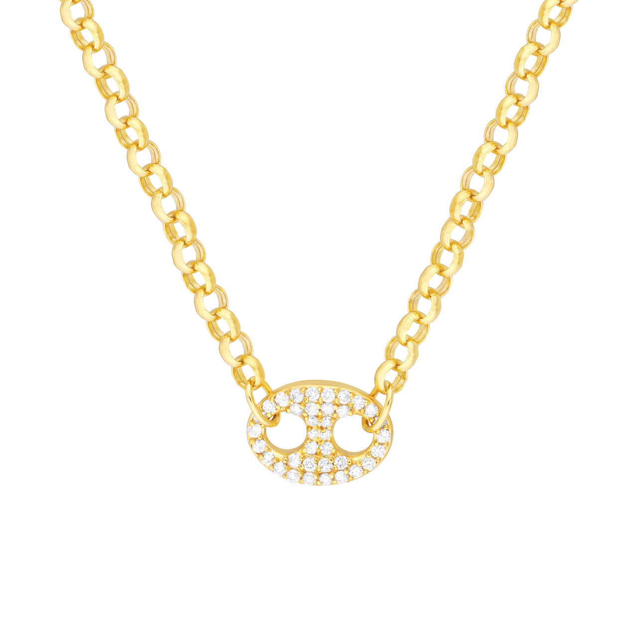14k Gold Pave Diamond Oval Link Necklace