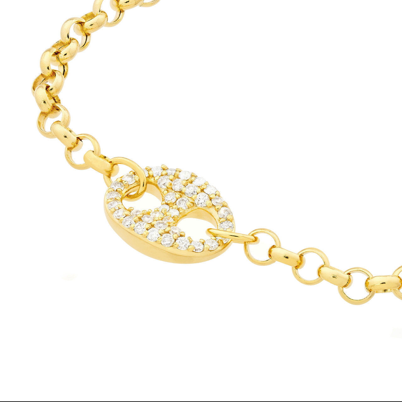 14k Gold Pave Diamond Oval Link Necklace