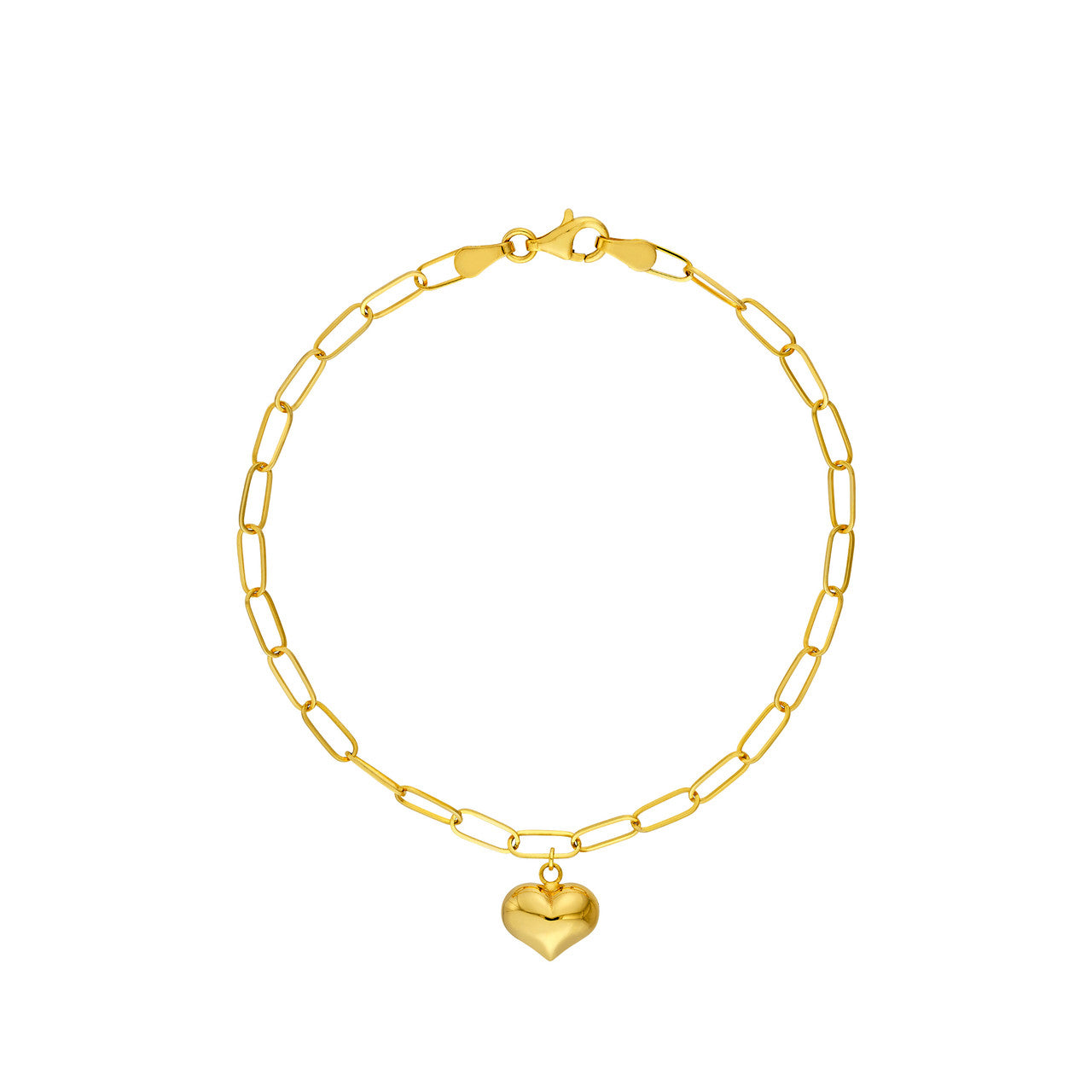 14k Gold Puffed Heart Paperclip Bracelet