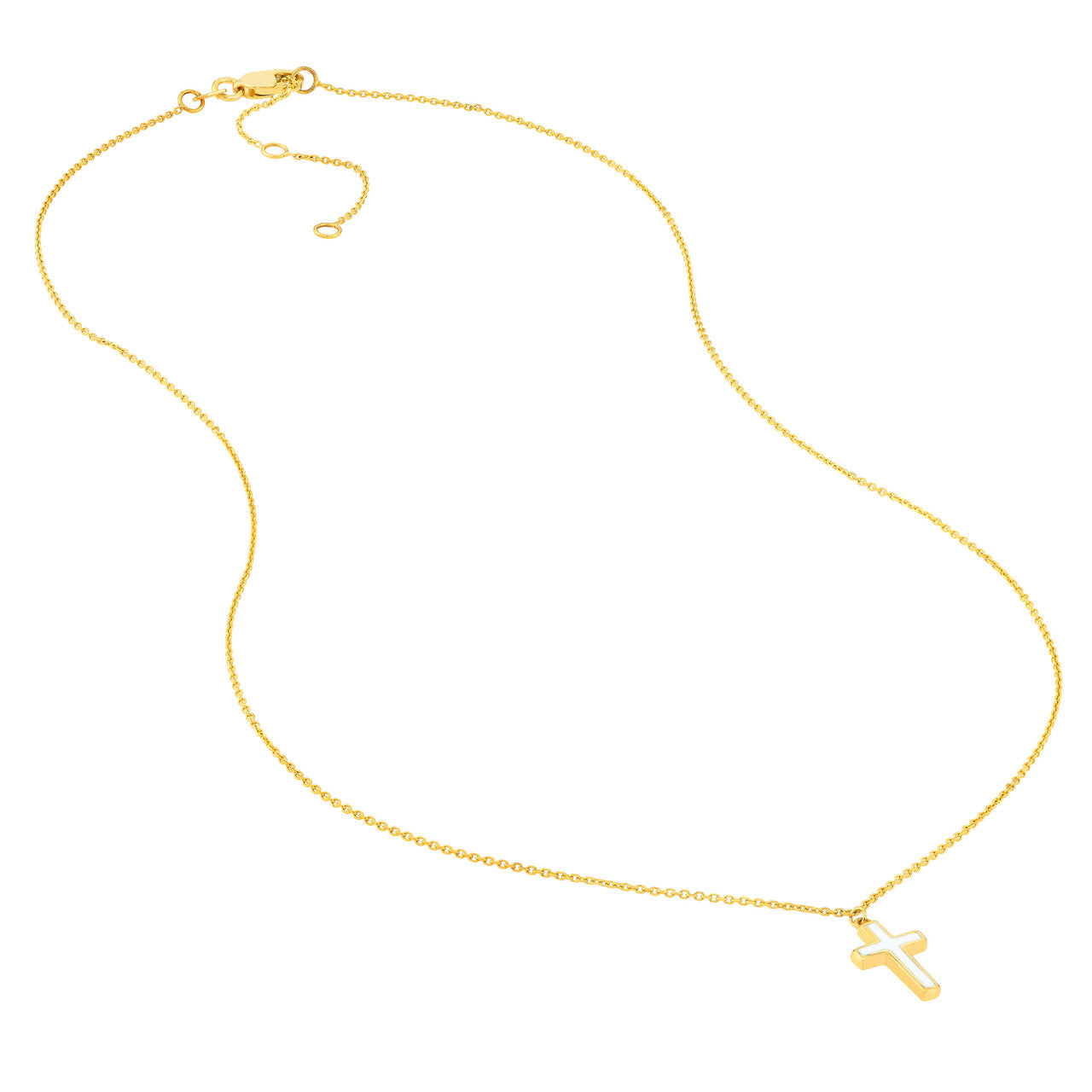 14k Gold White Enamel Cross Necklace