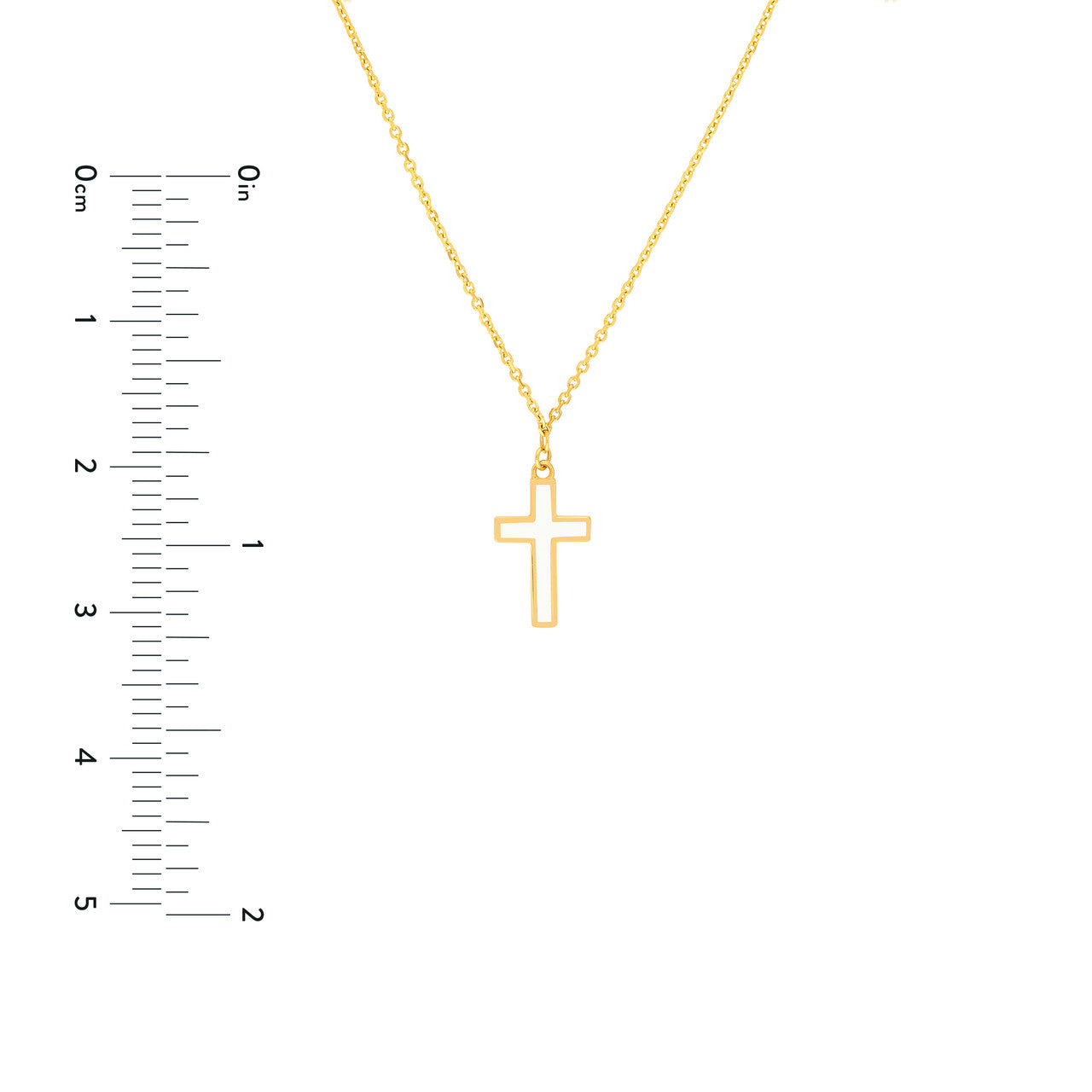 14k Gold White Enamel Cross Necklace