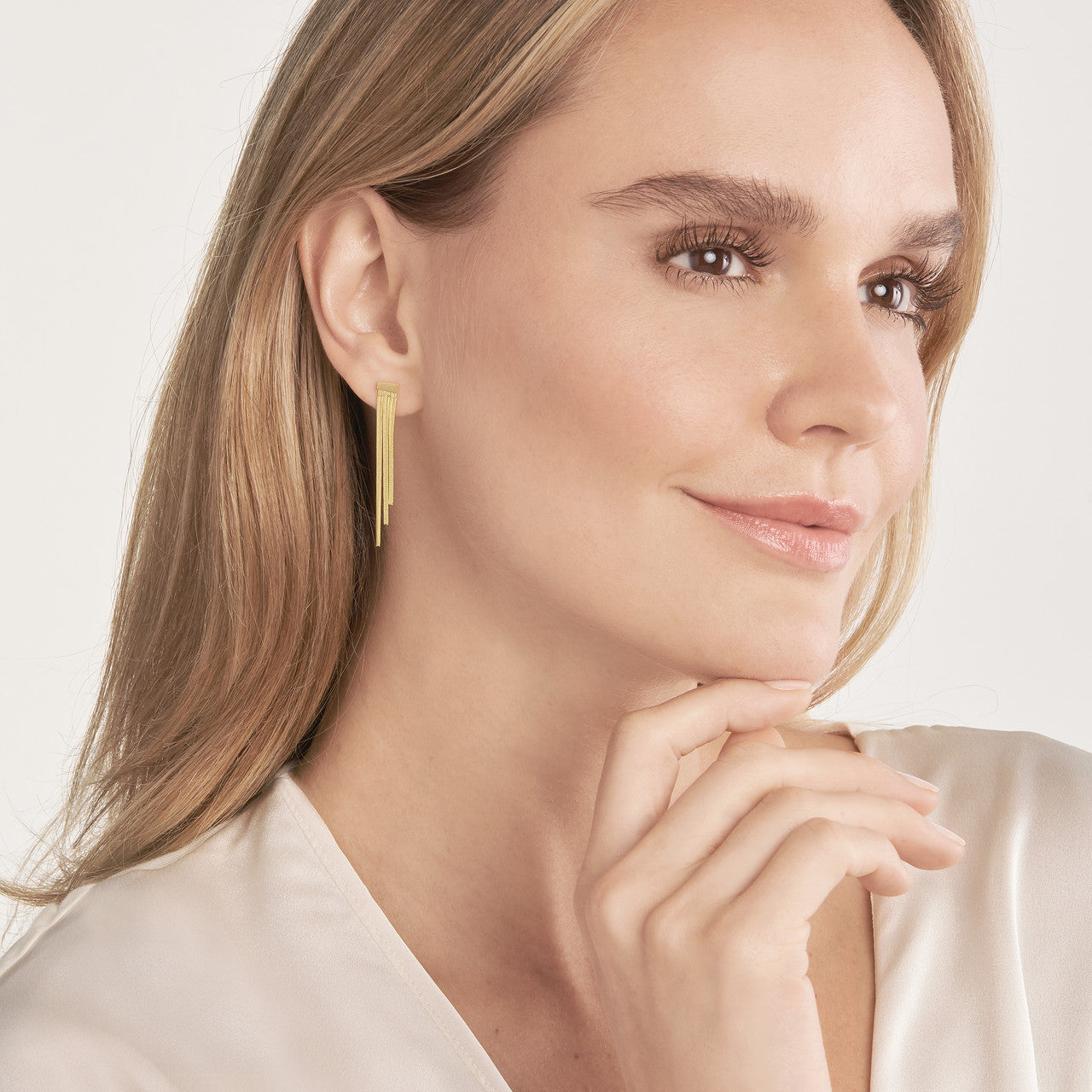 14k Gold Triple Herringbone Chain Earrings