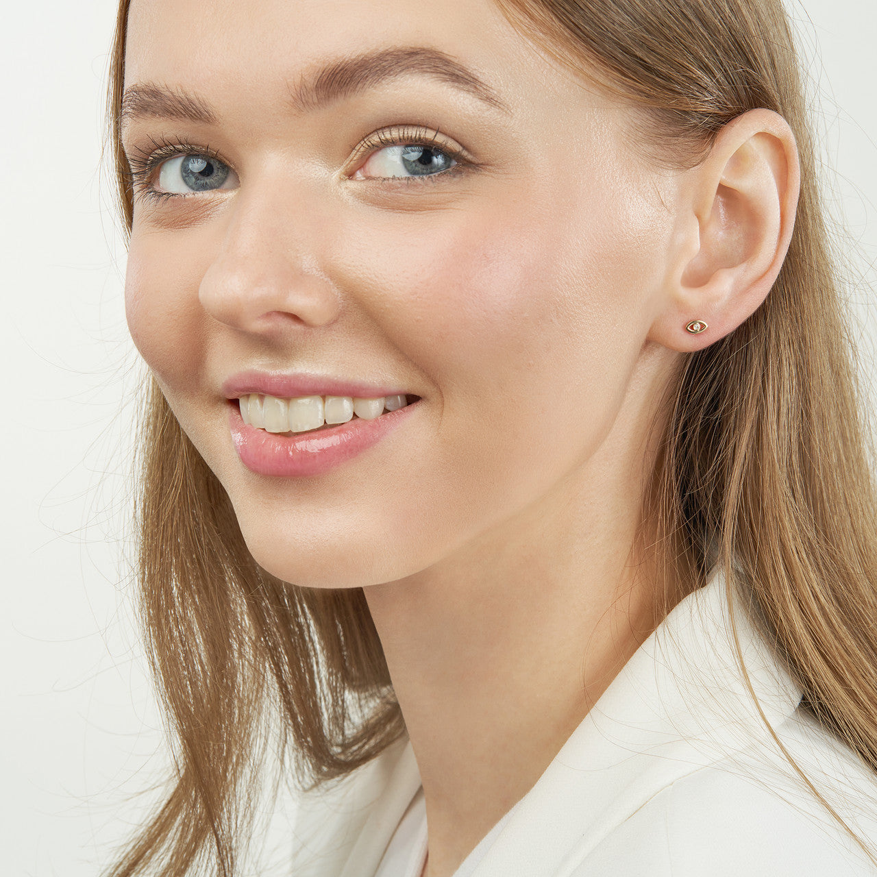 14k Gold Petite Diamond Evil Eye Stud Earrings
