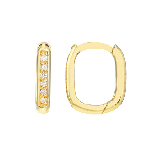 14k Elongated Diamond Huggie Earrings