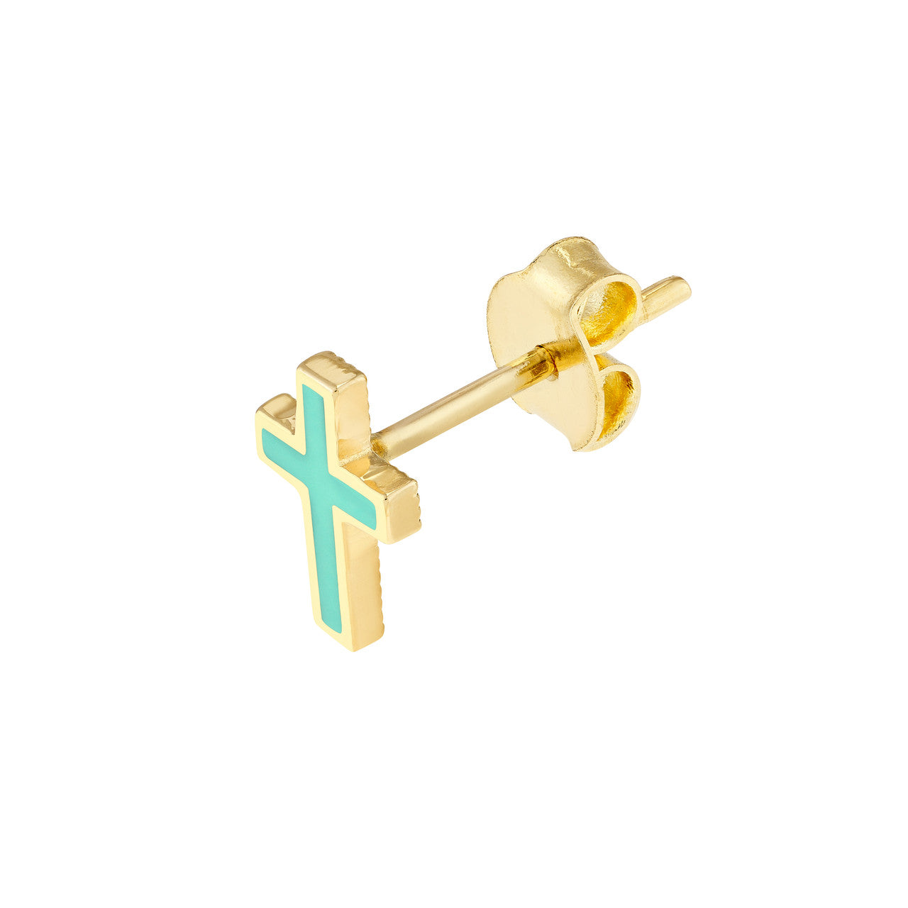 14k Gold Mint Green Enamel Cross Stud Earrings