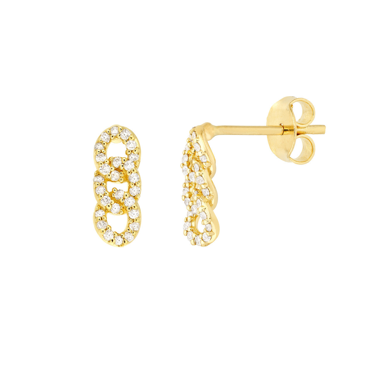 14k Gold Diamond Triple Link Earrings