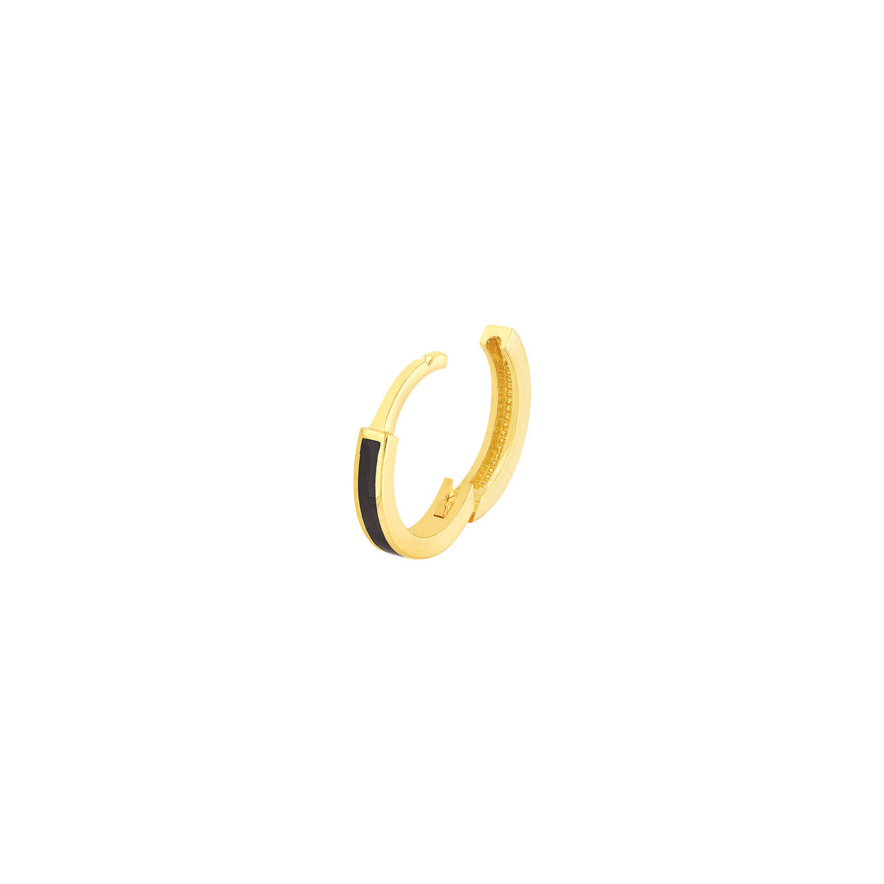 14k Gold Black Enamel Huggie Earrings