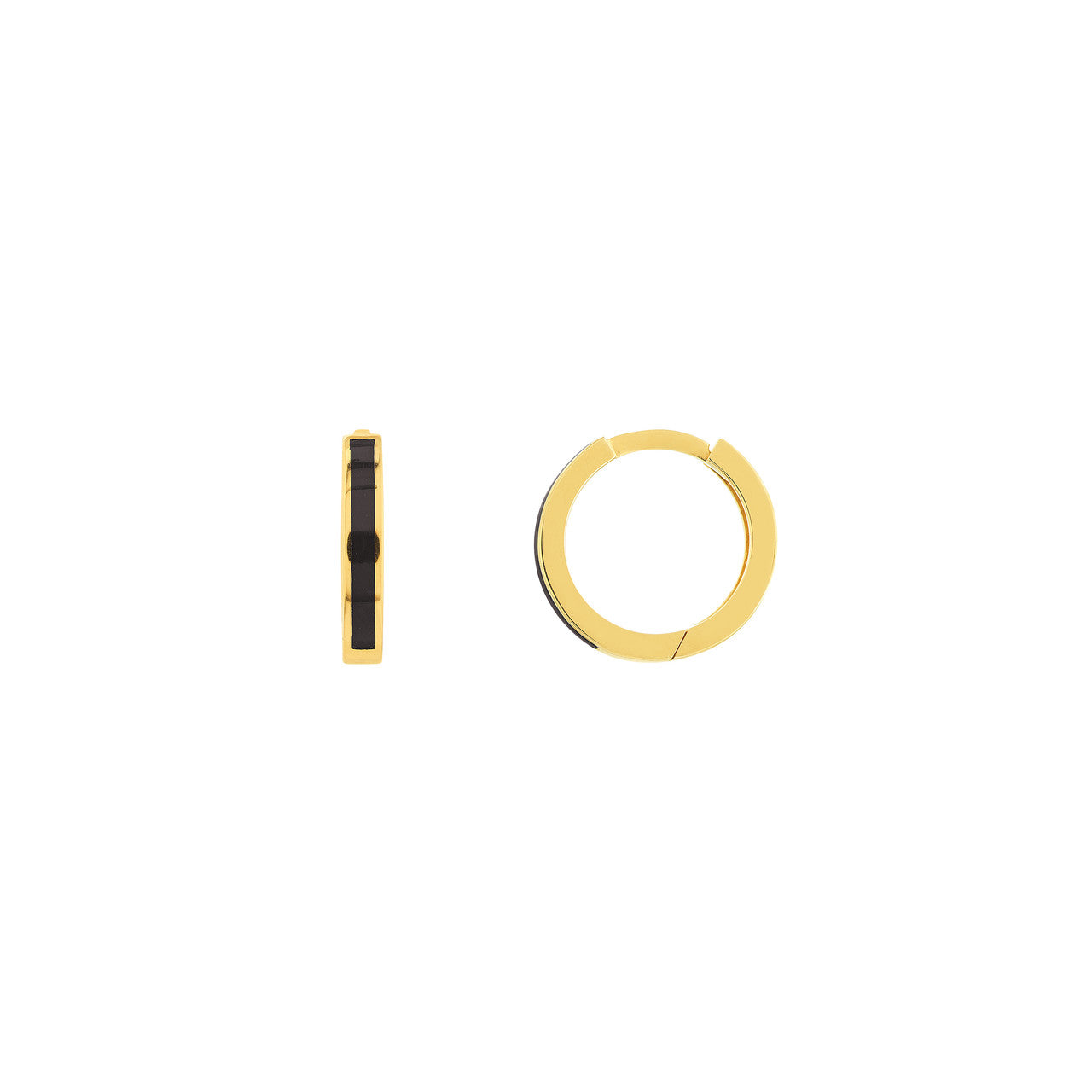 14k Gold Black Enamel Huggie Earrings