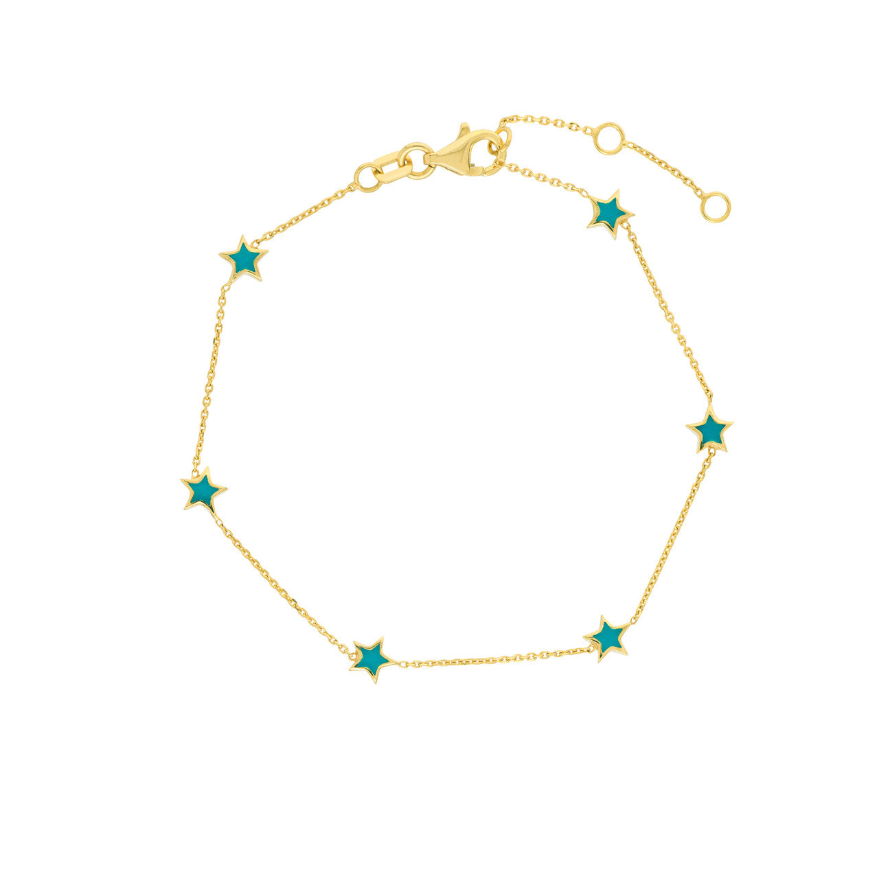 14k Gold Teal Enamel Star Bracelet