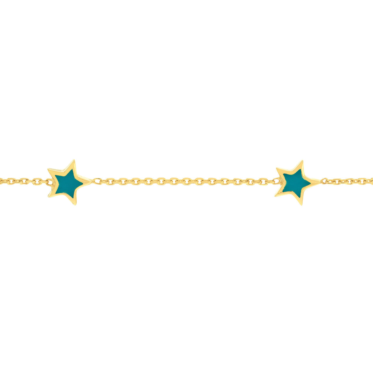 14k Gold Teal Enamel Star Bracelet