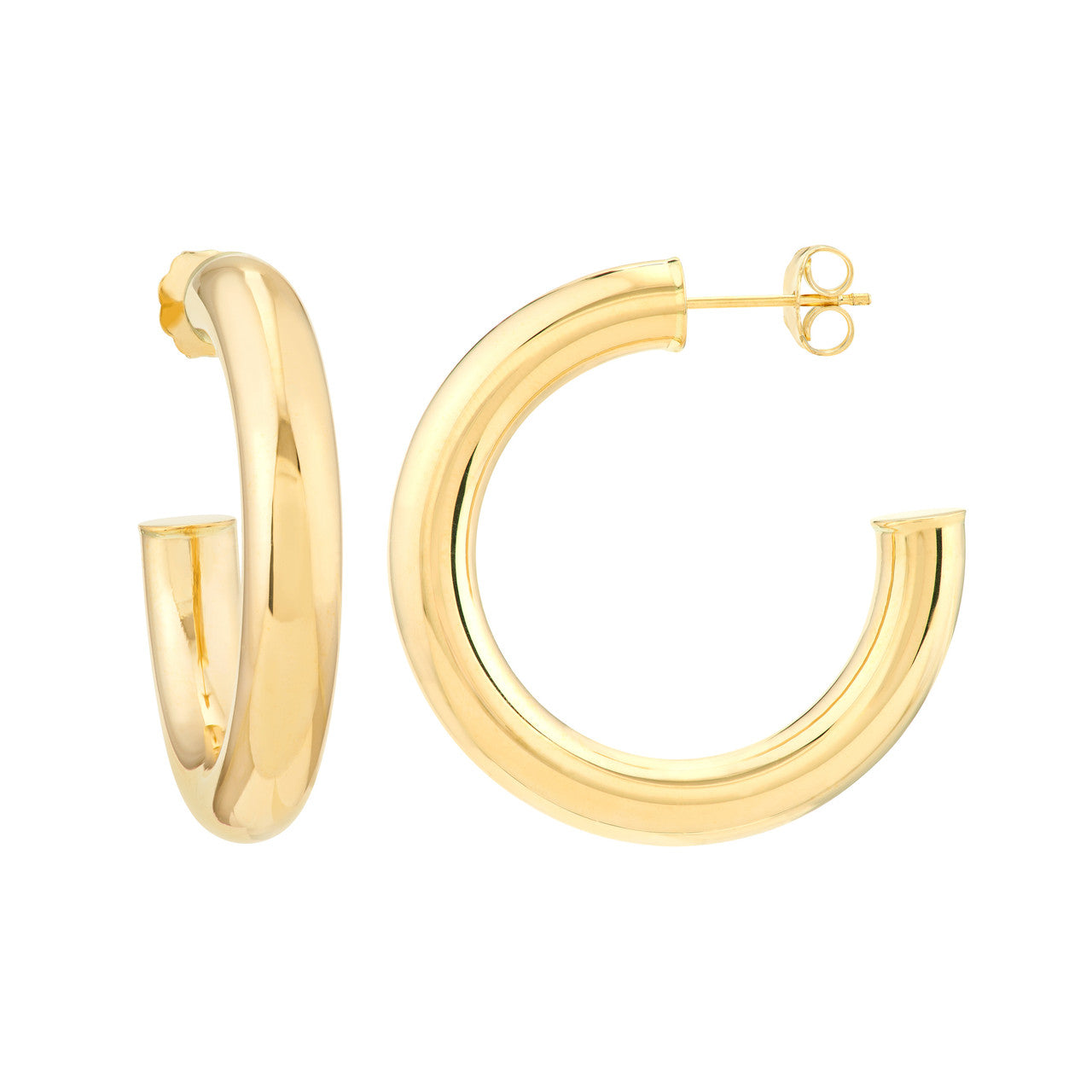 14k Gold Bold Tube Hoop Earrings