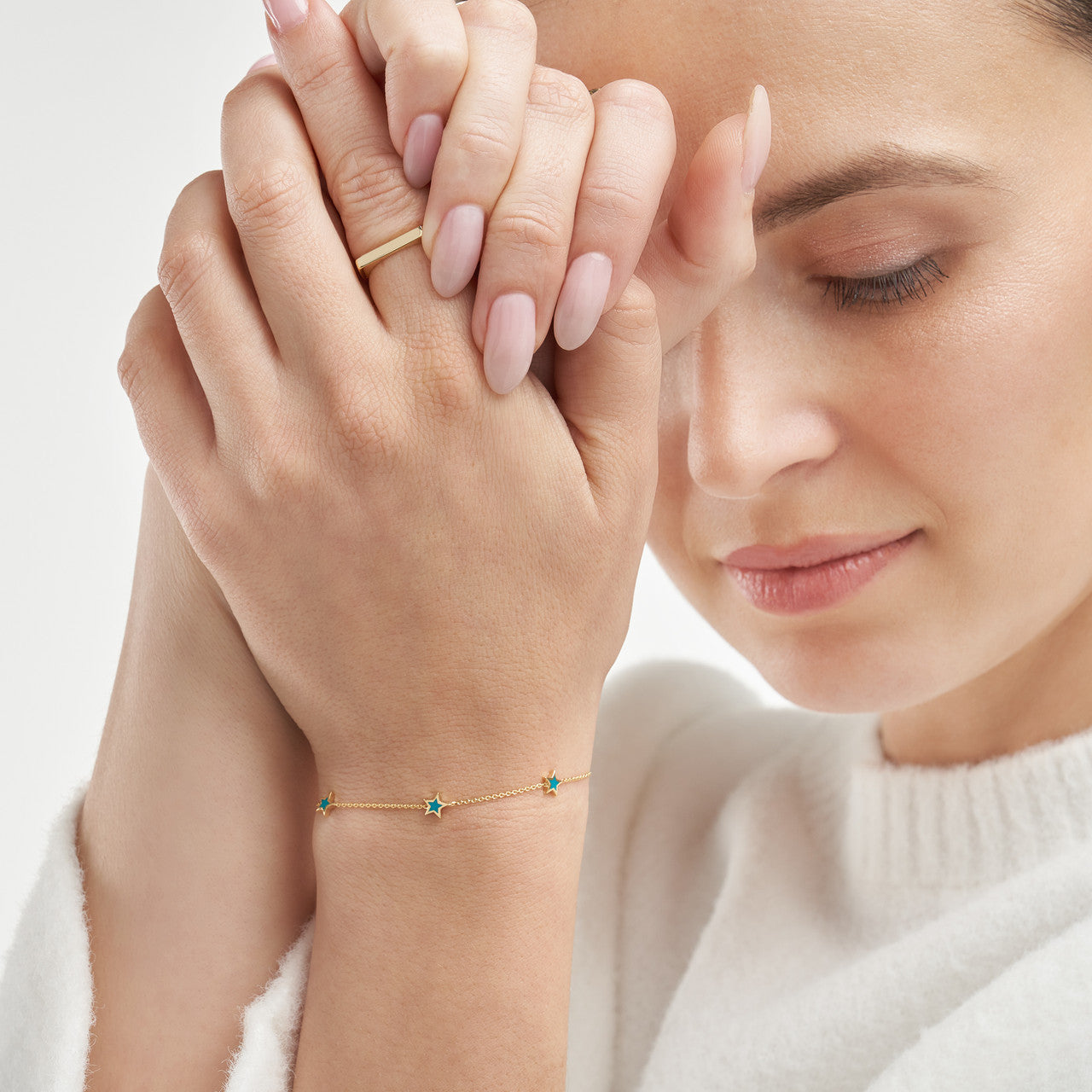 14k Gold Teal Enamel Star Bracelet
