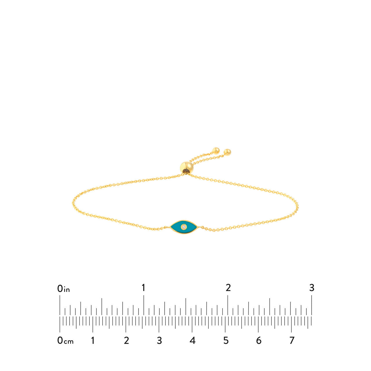 14k Gold Teal Enamel Evil Eye Bolo Bracelet With Diamond