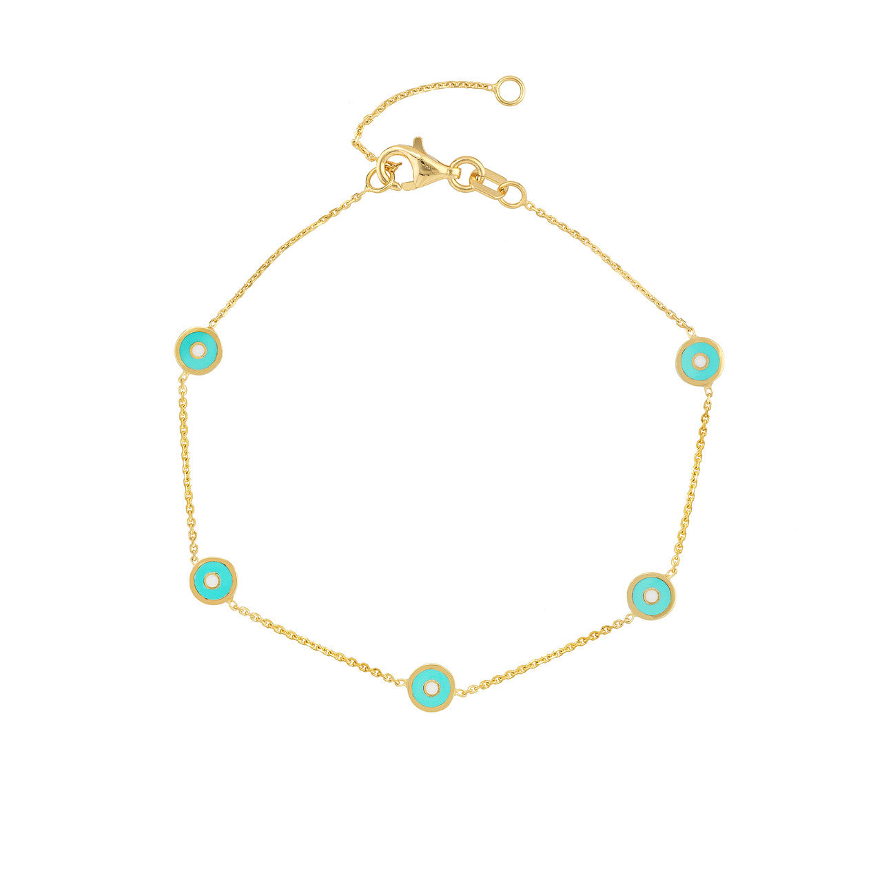 14k Gold Mint Enamel Evil Eye Bracelet