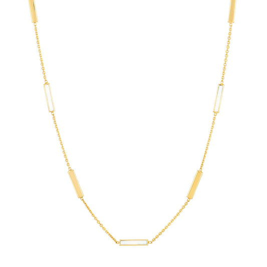 14k Gold White Enamel Bar Necklace