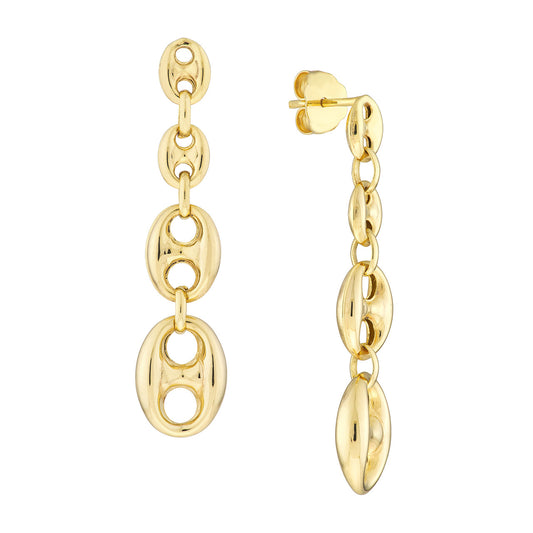 14k Gold Puff Oval Drop Earrings