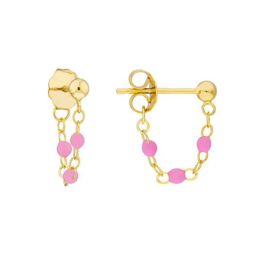 14ky Bubblegum Pink Enamel Piatto Bead Earrings