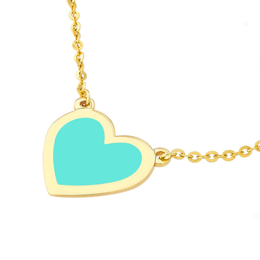 14k Gold Turquoise￼ Enamel Heart Necklace