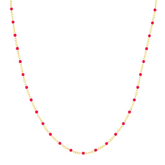 14ky Neon Pink Enamel Piatto Bead Necklace