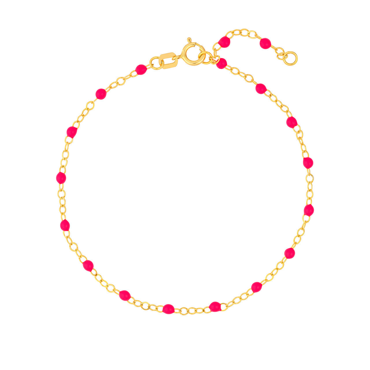 14ky Neon Pink Enamel Piatto Bead Friendship Bracelet