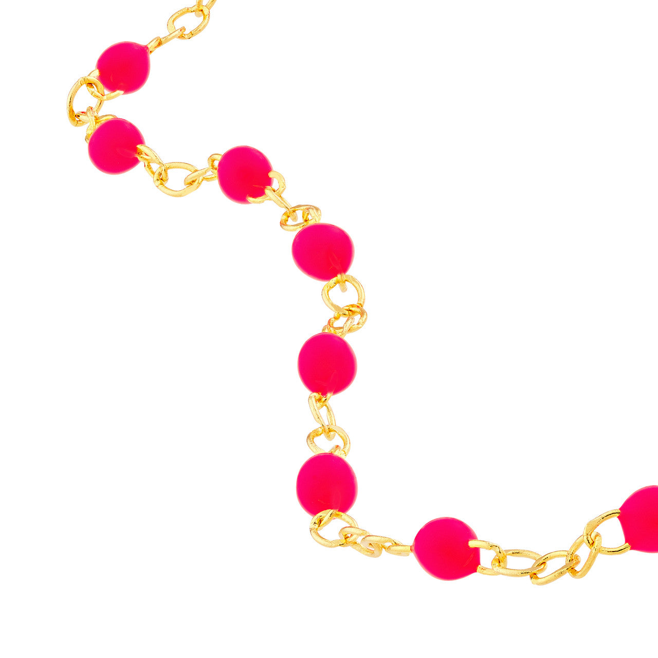 14ky Neon Pink Enamel Piatto Bead Necklace