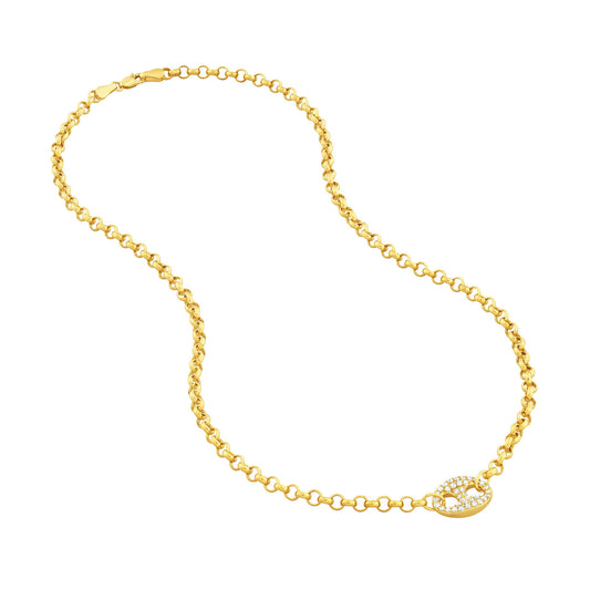 14k Gold Pave Diamond Oval Link Necklace