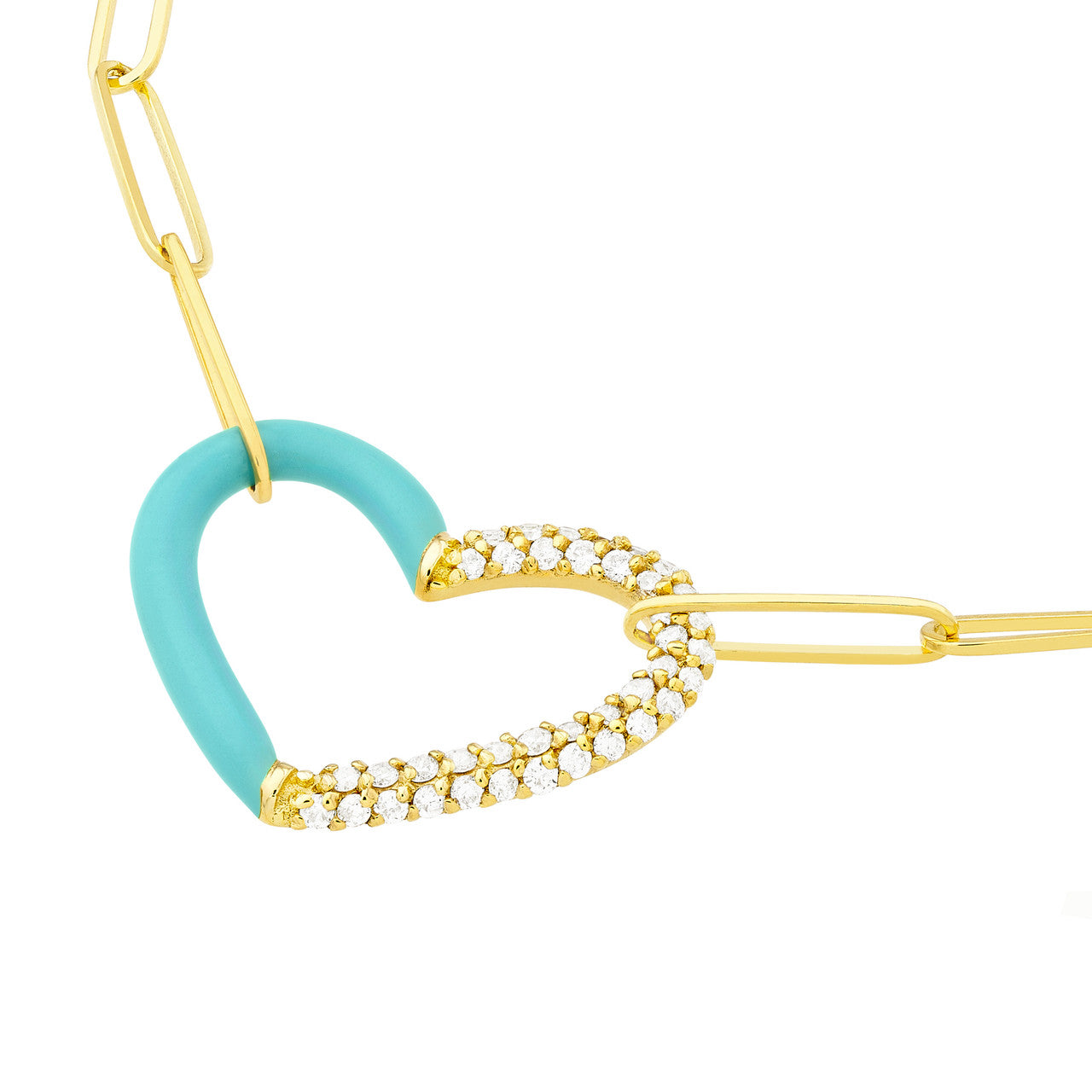 14k Gold Pave Diamond Baby Blue Enamel Heart Necklace