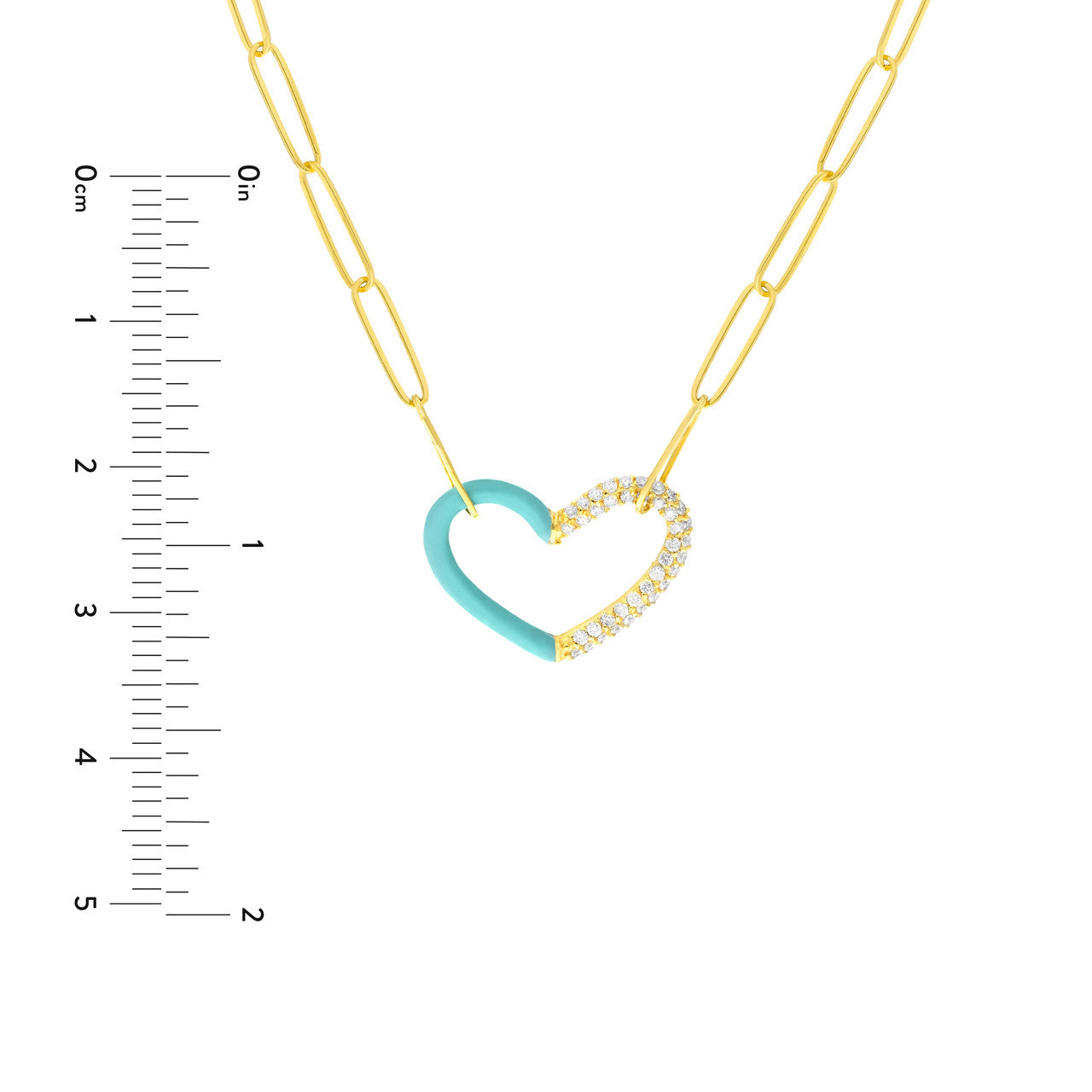 14k Gold Pave Diamond Baby Blue Enamel Heart Necklace