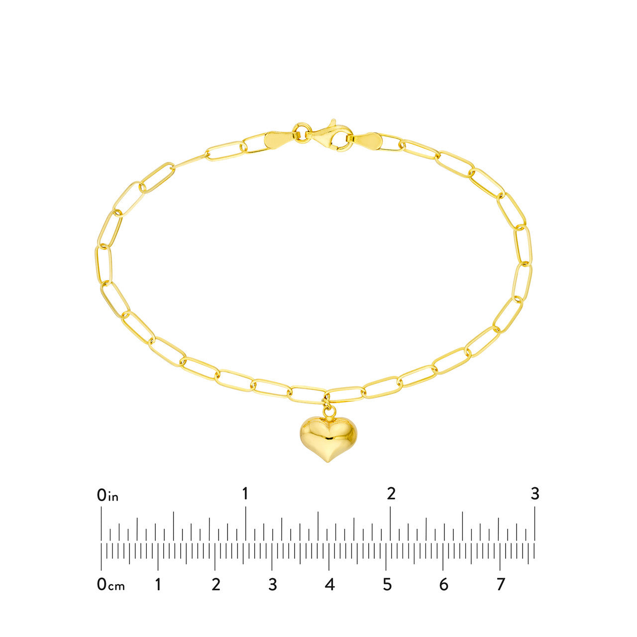 14k Gold Puffed Heart Paperclip Bracelet