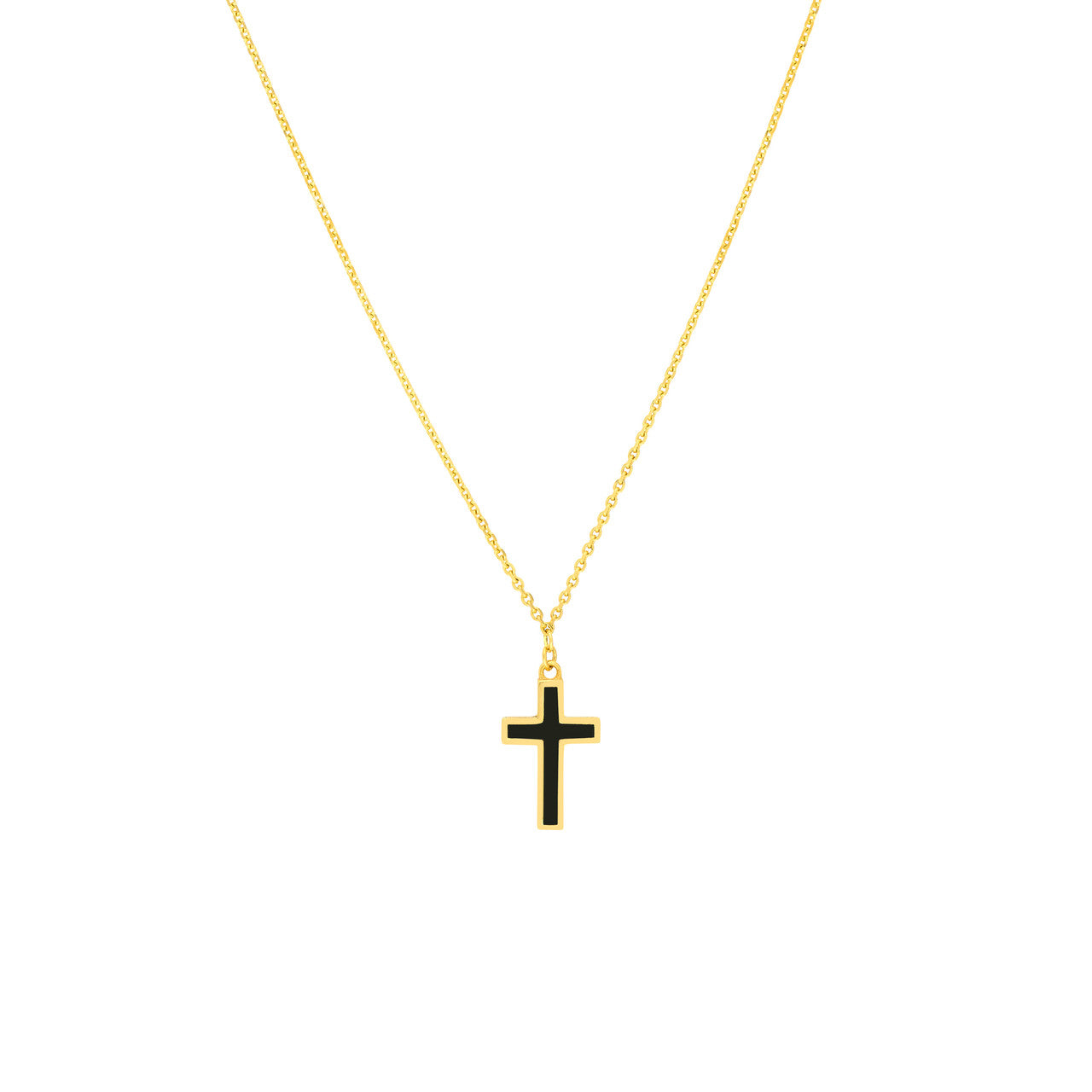 14k Gold Black Enamel Cross Necklaces