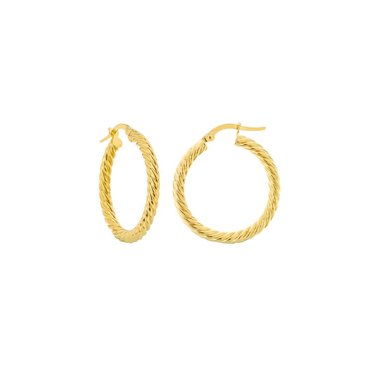 14k Gold Cable Hoop Earrings Medium