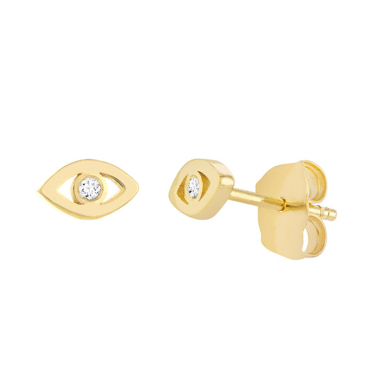 14k Gold Petite Diamond Evil Eye Stud Earrings