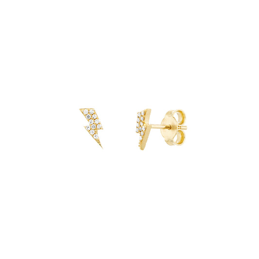 14k Gold Mini Diamond Lightning Stud Earrings