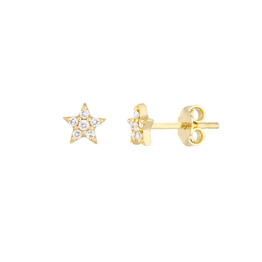 14k Gold Mini Diamond Star Stud Earrings