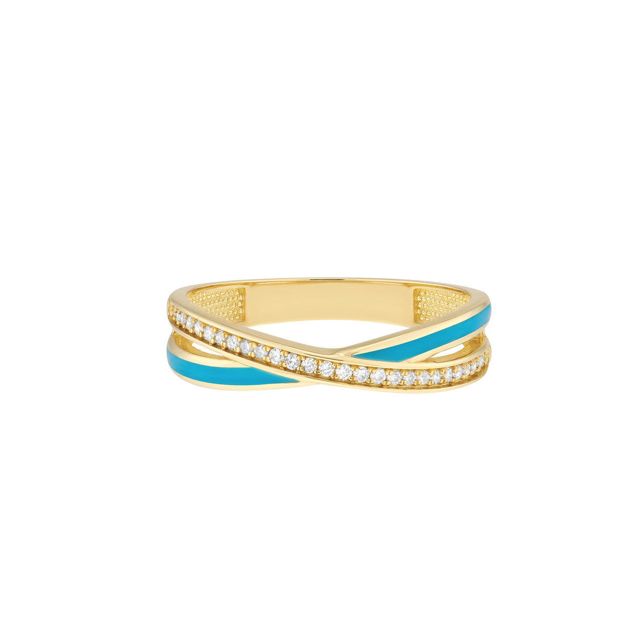 14k Gold Diamond and Blue Enamel Ring