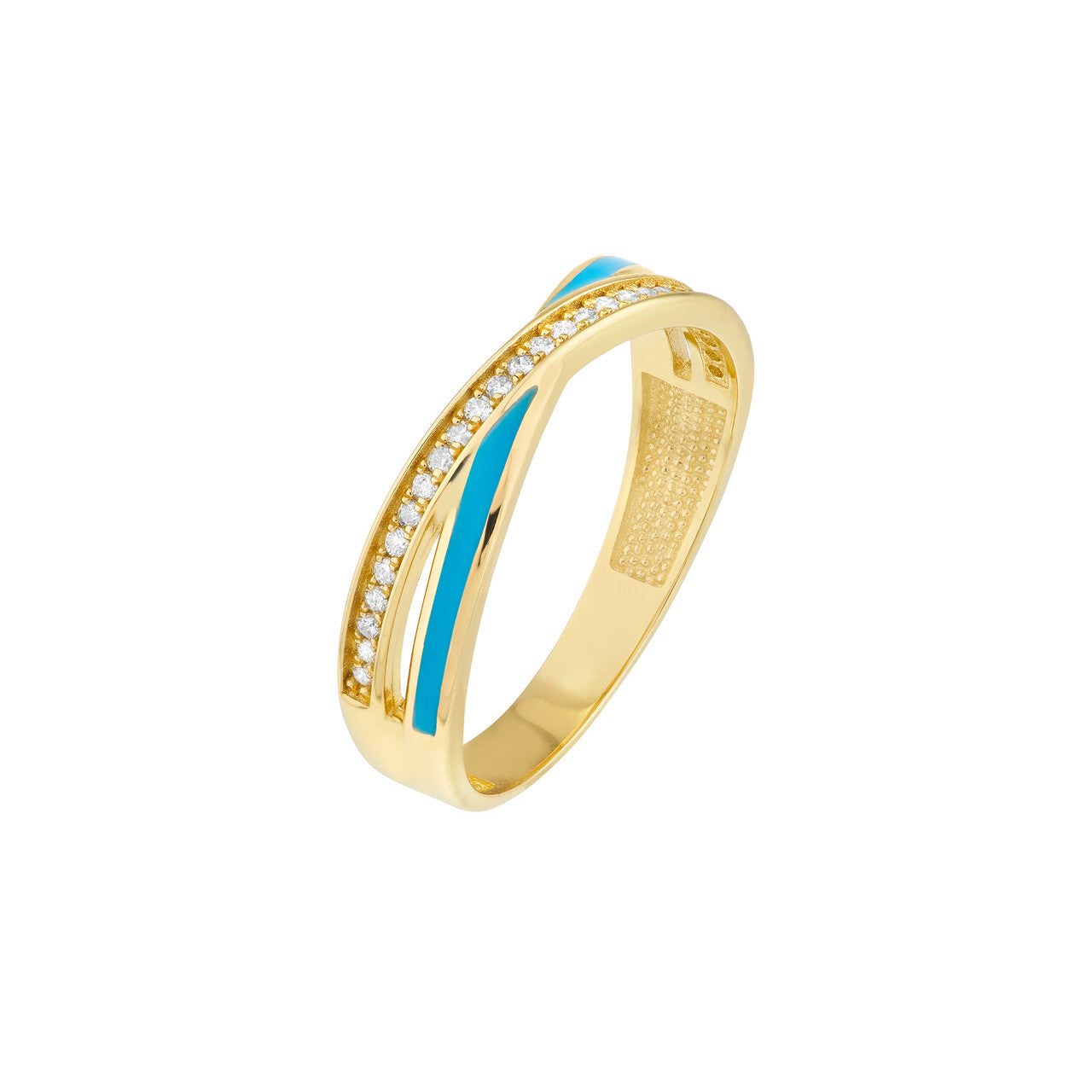 14k Gold Diamond and Blue Enamel Ring