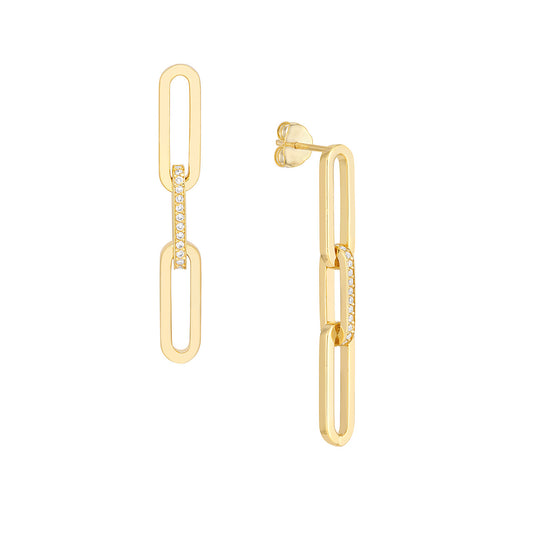 14k Gold Diamond Paperclip Earrings