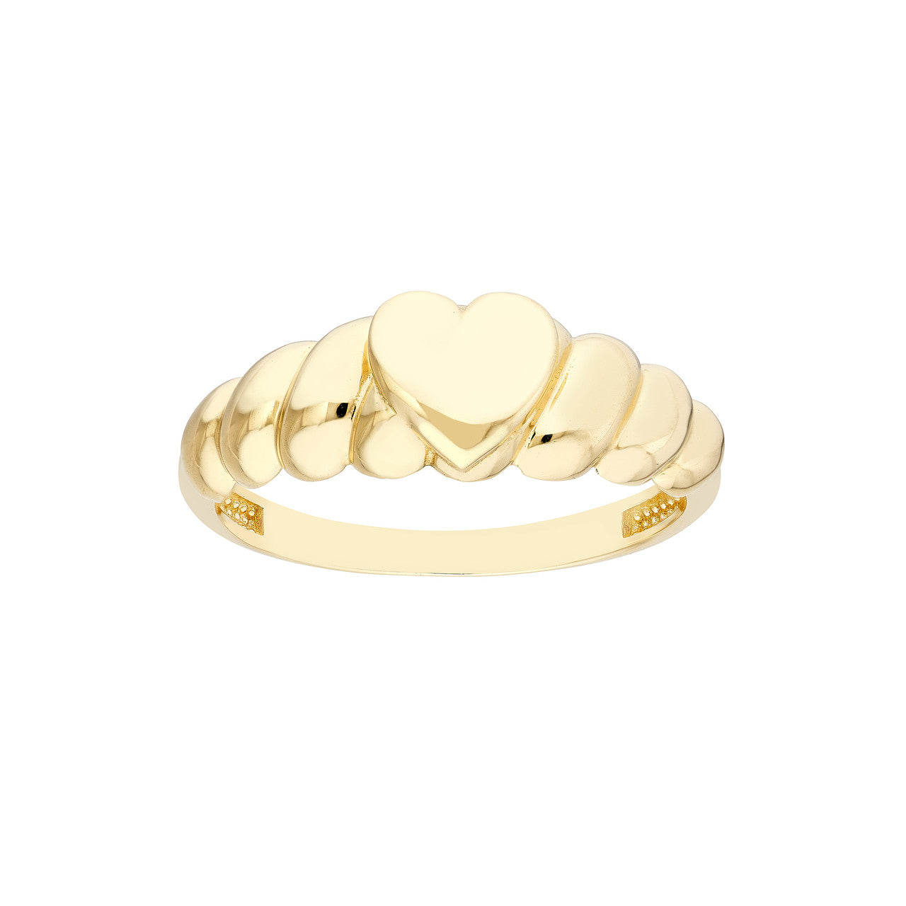 14k Gold Ribbed Heart Ring