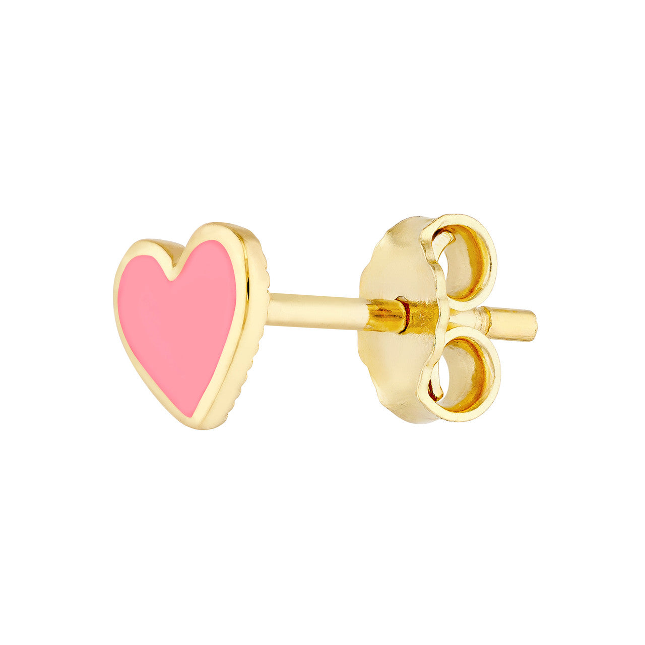14k Gold Pink Enamel Heart Stud Earrings