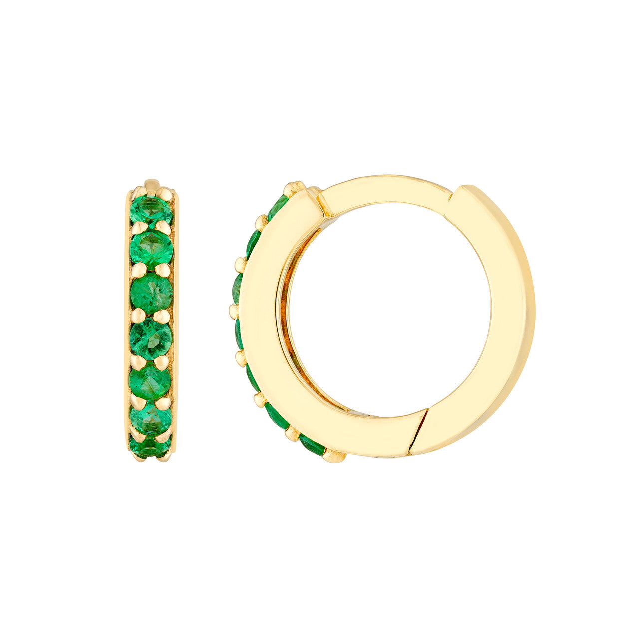 14k Gold Emerald Huggie Earrings