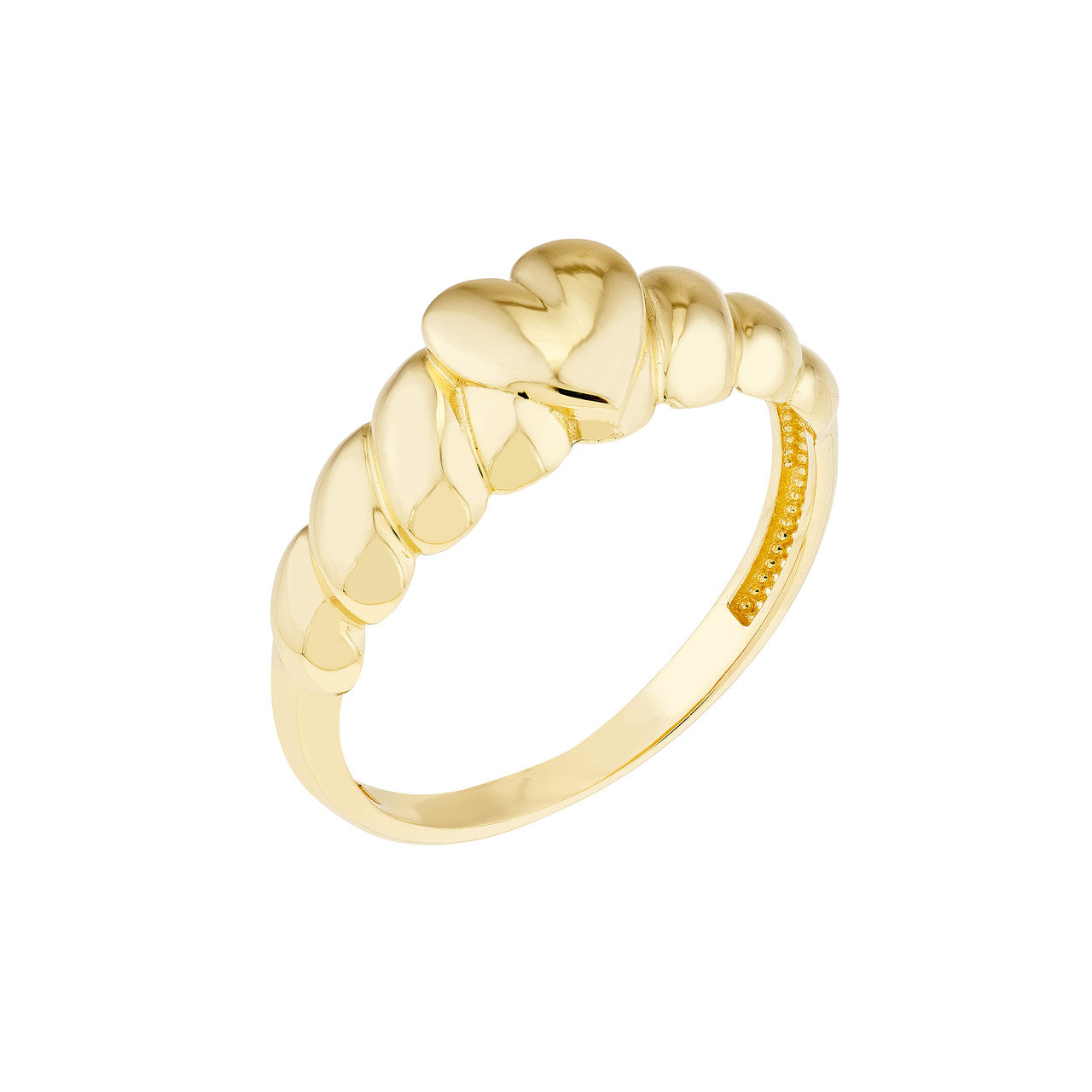 14k Gold Ribbed Heart Ring